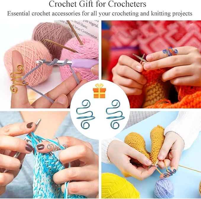 2Pcs Crochet Rings for Finger, Adjustable Open Yarn Guide Crochet Tension Ring for Crocheting Knitting Accessories Supplies Yarn Tension Loop Ring for Finger (Turquoise), SATONBEYI