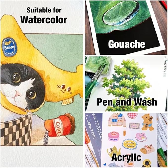 Non-Warping 100% Cotton Watercolor Paper Block - 20 Sheets of 160lb/350gsm Cold Press Water Color Art Supplies for Wet, Dry, and Mixed Media Painting, for Watercolor, Gouache, Acrylic (10.6 x 7.7'')