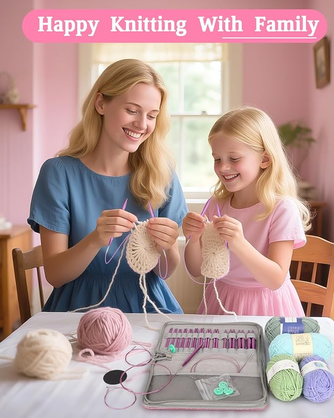 Coopay Interchangeable Knitting Needles with 4 Rotatable Cables, 13 Pairs Circular Knitting Needles 3.0-10.0mm with Case, Aluminum Cable Needles for Knitting, Ideal Gifts for Knitters, Purple Love