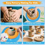 TingingYuli Pottery Wheel for Kids,Complete Pottery Kit and Tools for Beginners,Arts and Crafts Toys for Kids Ages 8-12,Art Supplies Birthday Gifts for Boy Girl Age 6 7 8 9 10 11 12 (Yellow/Blue)