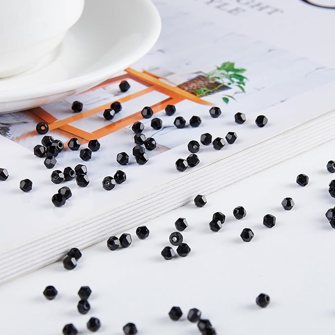 1200pcs Black 3mm Bicone Crystal Beads for Jewelry Making – Small Faceted Glass Beads for Bracelets, Earrings, Loc Sprinkles, DIY Crafts