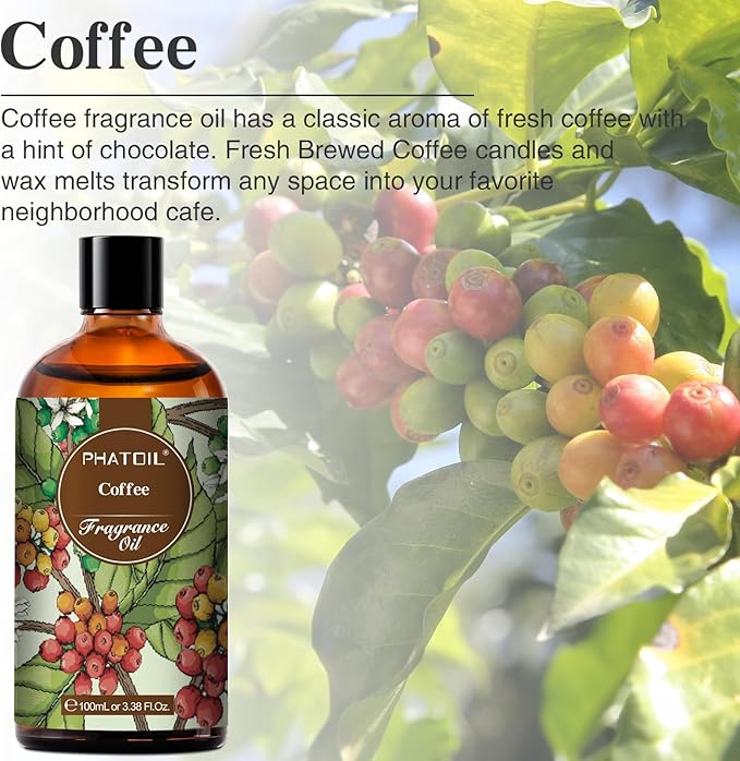 PHATOIL Coffee Fragrance Oils for Aromatherapy, 3.38FL.OZ Diffuser Oils for Home, Perfect for Aromatherapy, Humidifiers, Yoga, DIY Candle and Soap Making - 100ml