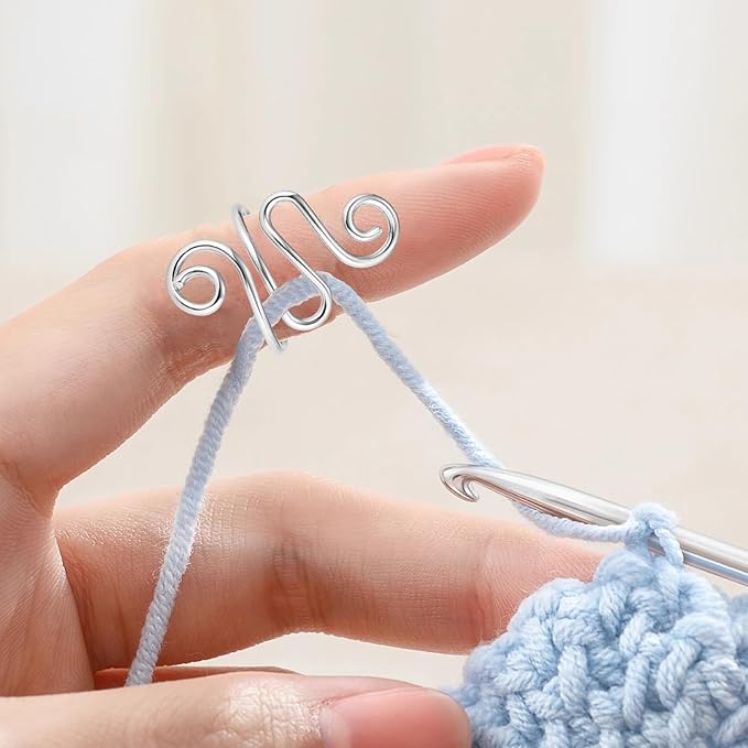 3Pcs Handmade Crochet Tension Ring, Adjustable Companion Knitting Ring with Box Gifts for Crocheters Women (Silver)