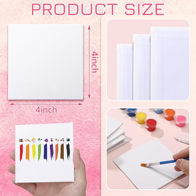 100 Pcs Mini Painting Canvas Panels Art Painting Canvases Panels Cotton Blank White Small Canvas Acid Free Boards for Watercolor Acrylic Oil Paint(4 x 4 Inch)