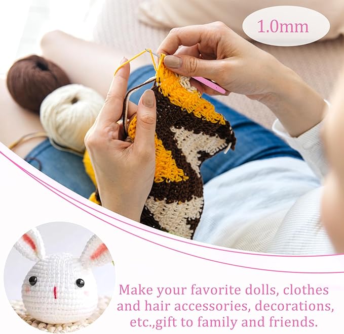 1.0 mm Crochet Hook, Ergonomic Handle for Arthritic Hands, Extra Long  Knitting Needles for Beginners and Crocheting Yarn (1.0 mm)