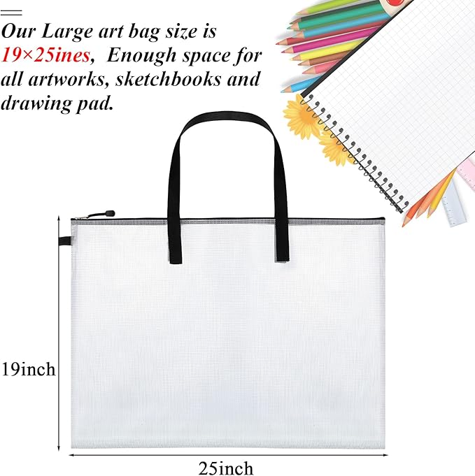 Frienda 10 Pieces Art Portfolios Bags Waterproof Portfolios Posters Storage Supply Bags with Zipper and Handle for Art Artworks, Bulletin Boards, Charts and Teaching for Back to School (19x25 Inches)