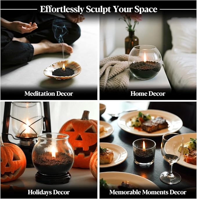 Candle Sand Wax with Wicks and Wick Tabs- 450g DIY Black Pearled Candle Wax, Refillable Pearled Sand Candles with Wicks, for Making Candles for Halloween, Party