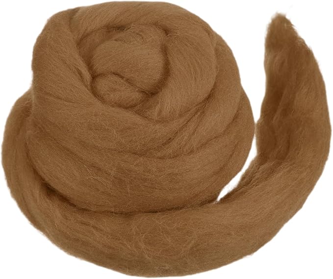 MECCANIXITY Wool Roving Yarn Soft Felting Wool 50g/1.76oz Pure Chunky Roving Yarn for Needle Felting Knitting Blanket Spinning Weaving Art DIY Craft Brown