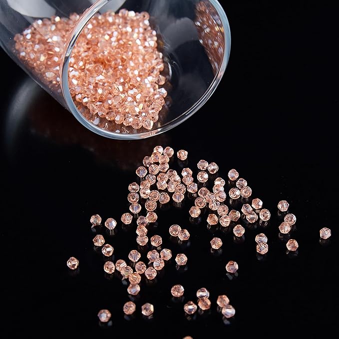 1200PCS 3mm Bicone Crystal Glass Beads for Jewelry Making, Sparkling Mini Beads for Suncatchers, DIY Bracelets & Craft Projects (Pink)