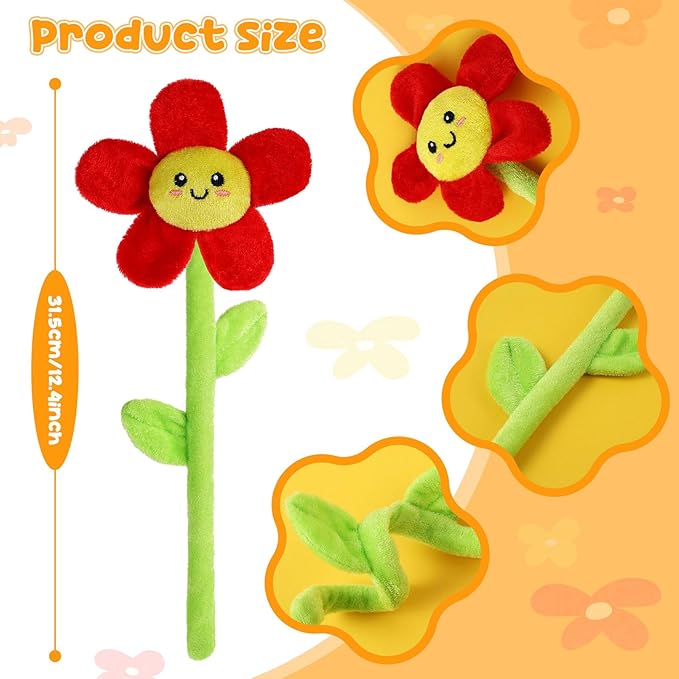 10 Pcs Plush Smile Flower Stuffed Bendable Stems Plush Bouquet Toy Soft Flower 12.6 Inch for Christmas 2025 Mother's Day Girl Girlfriend Wife(Cute Style)
