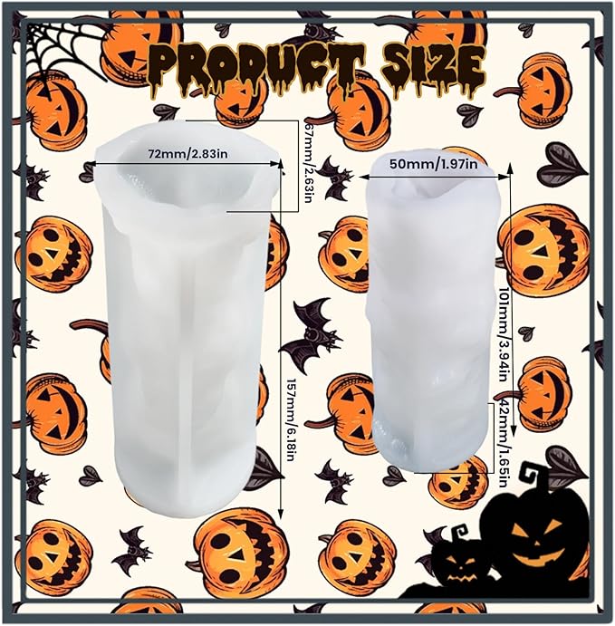 2Pcs 3D Skull Candle Silicone Mold，Skeleton Epoxy Resin Casting Mold, Horror Wax Candle Making Mould for Candle Handmade Halloween Wax Making Polymer Clay DIY Craft