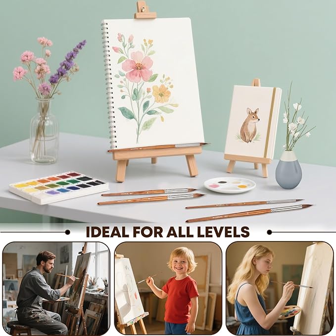 Watercolor Brushes Set of 5 - Extra Long Needle Point Detail Brushes with Two Layer Liner Sable/Synthetic Blend for Fine Line Work - Perfect for Watercolor,Gouache,Acrylic-Artist Grade Painting Tools