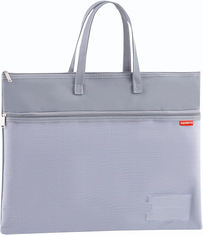 Pendancy Mesh Zipper Pouch A3 Size, Large Double Pocket Waterproof File Bag with Handle, 13x17 in Foldable Document Storage for Puzzle Project/Cross Stitch/Travel/Office（Advanced Gray）