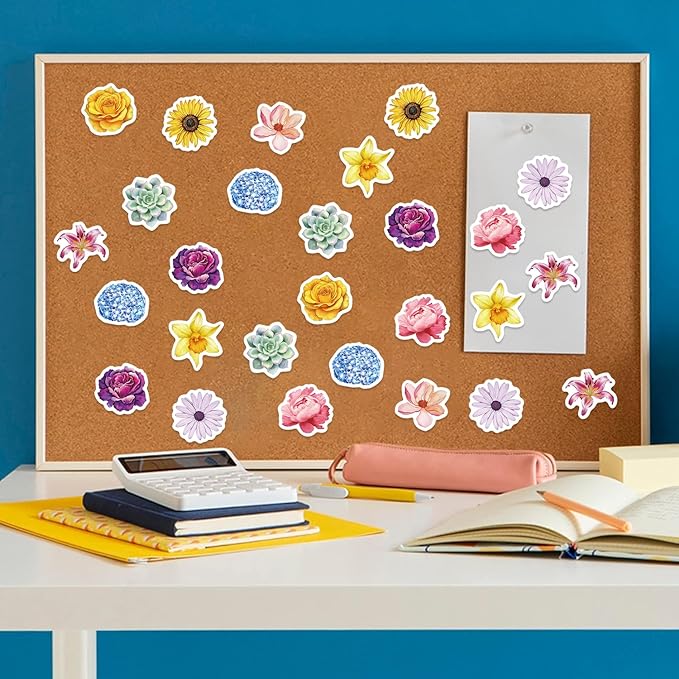 500PCS Flower Stickers 10 Styles Sticker Rolls Cartoon Flowers Stickers Flower Party Favors Waterproof Vinyl Stickers(500 Per Roll)