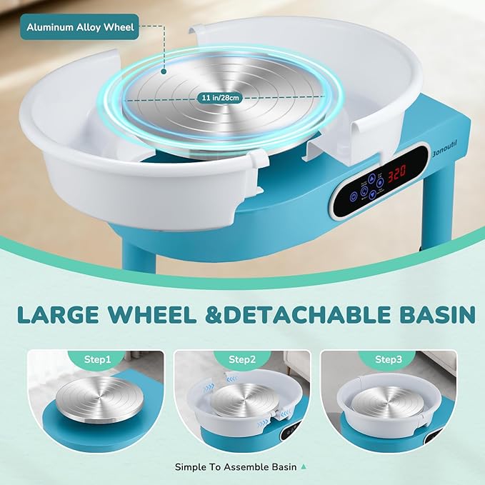 Bonoutil Pottery Wheel Machine, 11" Electric Ceramic Forming Machine LCD & Foot Pedal Control Max 20 lbs Capacity, Clay Art Sculpting Tools Kit at Home Pottery Wheels