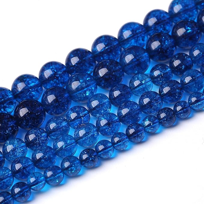 90pcs 4mm Natural Blue Crystal Crackle Quartz Stone Round Loose Beads for Jewelry Making DIY Bracelets Necklaces Energy Healing Stone Beads 15" (4mm, Blue Crackle Quartz)