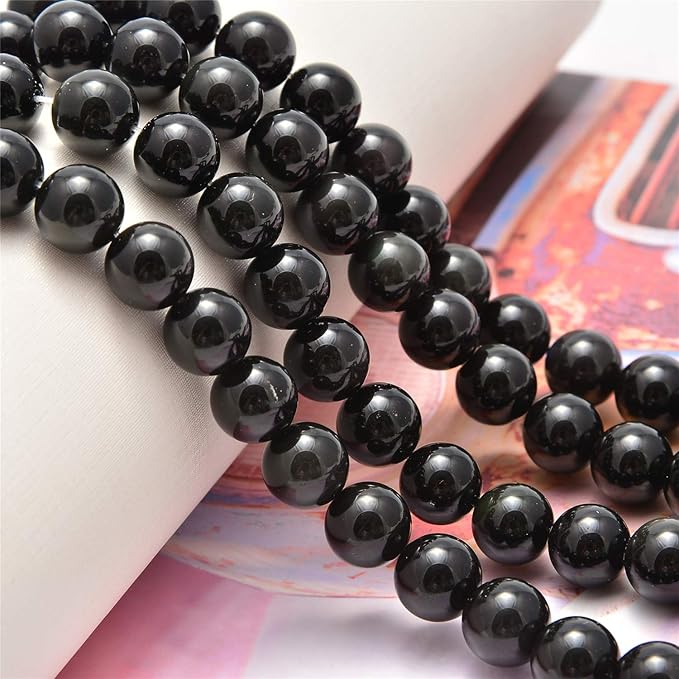 NCB 100pcs Original Natural Stone Beads Gemstone Round Loose Beads 6mm 8mm 10mm (Black Obsidian, 10mm 100Beads)