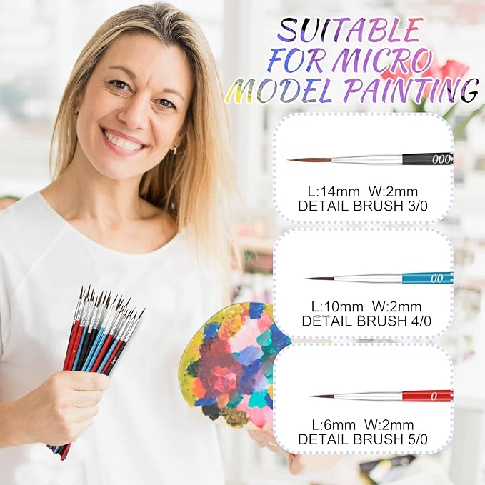 Anezus Tiny Detail Paint Brushes 30 Pcs Micro Paint Brushes Fine Tips with 3 Size #000#00#0 Precision Liner Brush for Miniature Models 40k Watercolor Acrylic Painting