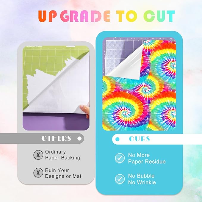 Tintnut Tie Dye Permanent Vinyl - 8 Sheets 12inchesx10inches Swirl Pattern Adhesive Vinyl Seamless Colorful Permanent Vinyl Sheets Self Adhesive Vinyl Compatible with Cricut or Silhouette, 871686