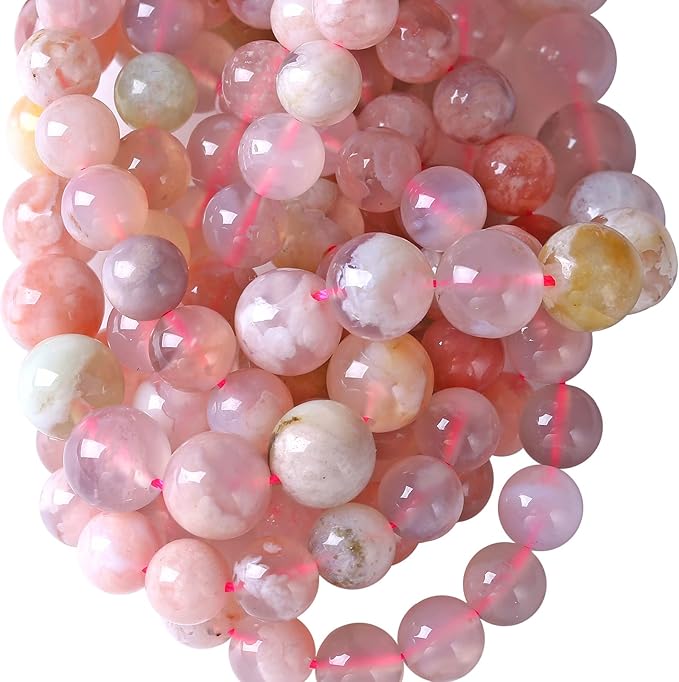 10MM 36PCS Natural Sakura Agate Gemstone Crystal Beads for Jewelry Making DIY Bracelet