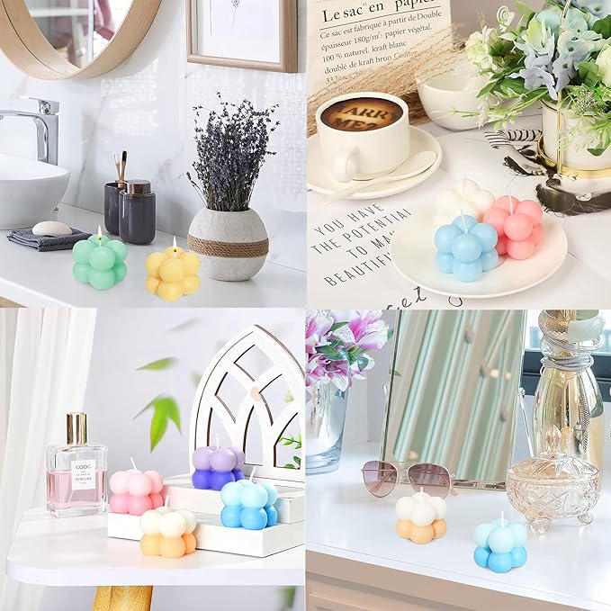 Konrisa 3D Bubble Candle Molds, 15 Cavity Cube Silicone Molds for Candles Making Soy Wax, Bubble Cake Molds for Baking Chocolate Dessert Cheesecake Mousse Cake Jelly Pudding