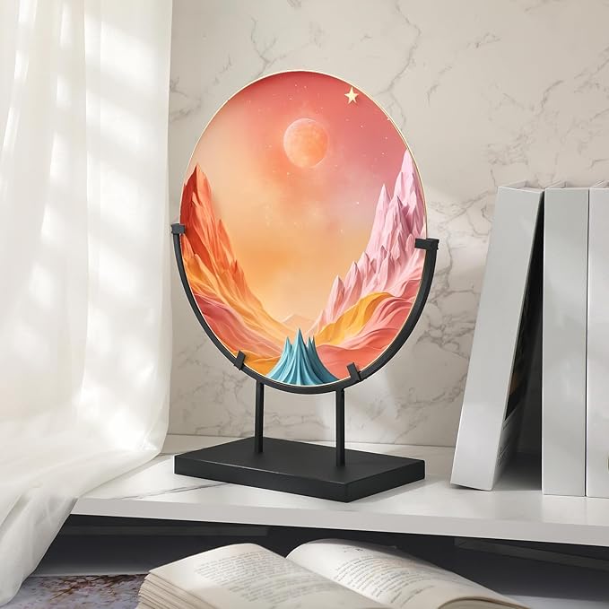 Blulu 4 PCS 8 Inch Round Metal Display Stands for Stained Glass Fused Glass Display Stands Decorative Art Base for Plate Picture Platter Photo(Black)