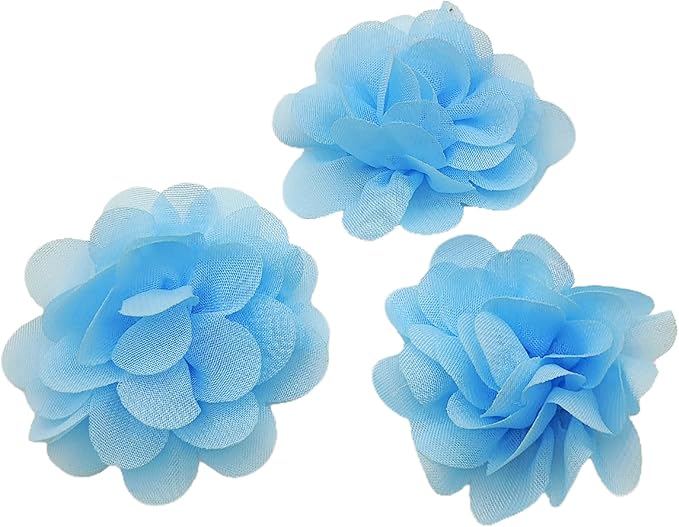 20 PC Light Blue Chiffon Flower Lace Fabric Flowers Sewing Fabric Appliques 2 Inch