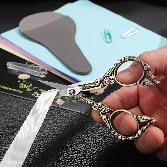 Precision Embroidery Scissors – 4.6in Vintage Classic Straight Pointed Shears, Sharp Stainless Steel Small Detail Thread Snips for Needle Craft, Sewing, Decoupage, Yarn, Fabric – with Pouch