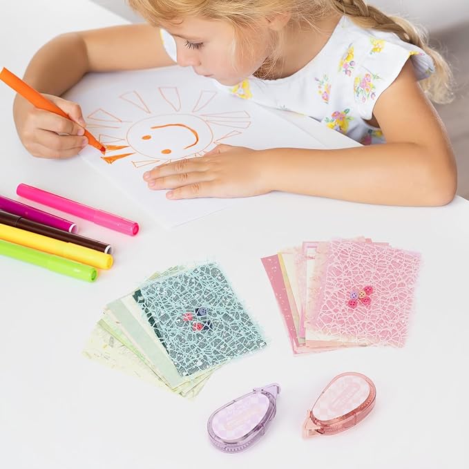 156 Sheets Textured Paper and Mesh Fabric Kit，6 Pack Scrap Book Paper with 5 Buttons for Scrapbook Embellishments,Mixed