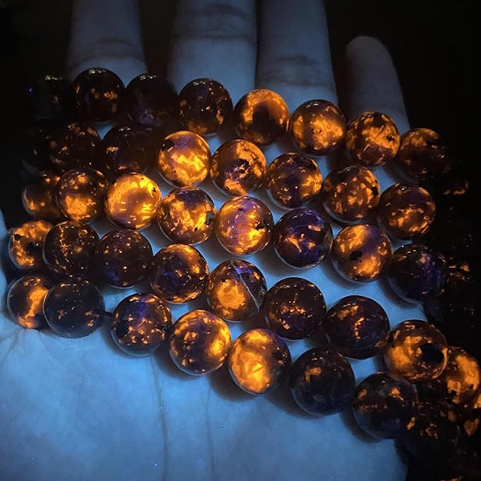12MM 32pcs Natural Flame Yooperlite Stone Energy Beads Round Loose Beads for Jewelry Making DIY Bracelet Necklace 1 Strands 15"