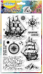 CHGCRAFT Vintage Sailboat Clear Stamps Compass Transparent Stamps Silicone Clear Stamp Seals for DIY Scrapbooking Photo Album Decoration, 4.3x6.3inch
