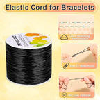 PAXCOO 1.4 MM Elastic String for Bracelets, Stretch Magic Elastic String Bead Cord Jewelry Thread for Friendship Bracelet, Necklaces, Clay Beads, Pony Beads (Black)