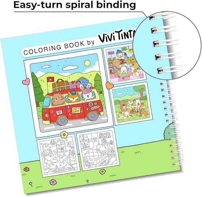 Fuzzy Friends Coloring Book with 2 Sets of Miniature Sticker Scenes for Adults & Teens