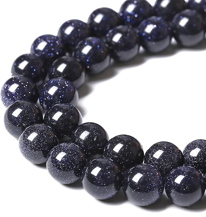 120PCS 6mm Blue Sandstone Gemstone Beads Beads Natural Stone Round Loose Beads for Jewelry Making DIY Bracelet Necklace 32" 2 Strands