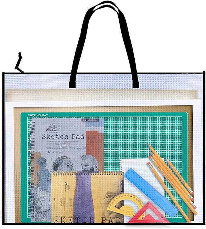 Opret 19x25 inch Art Portfolio Bags, Artwork Storage Case with Handle and Zipper Vinly Mesh Folder Organizers for Bulletin Boards, Scrapbooks, Keepsake and Poster Storage
