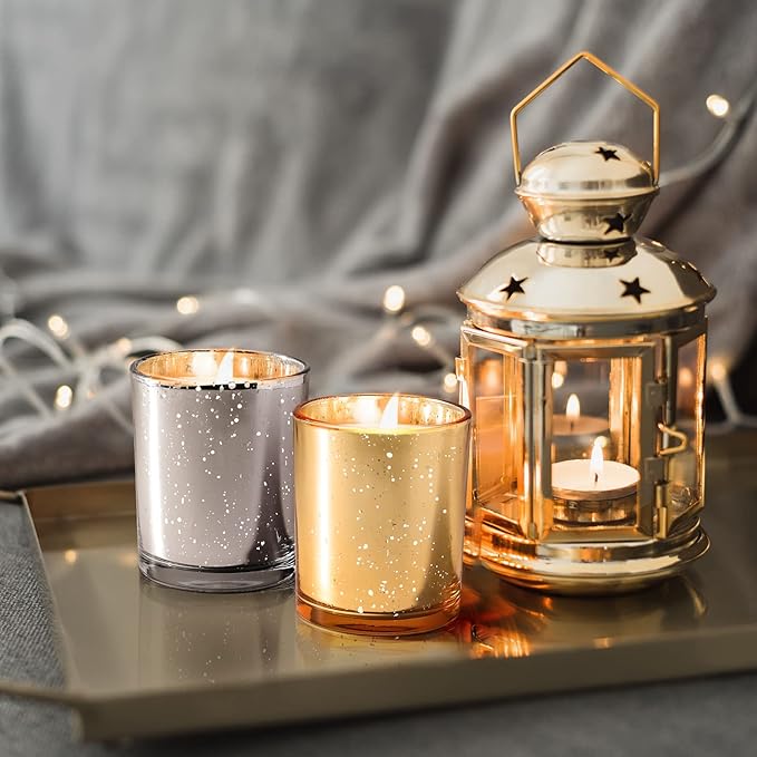 Thick Candle Jars for Making Candles 16 Pcs, 7 OZ Empty Jars with Wood Lids for Candle Making, Sample Container, Silver