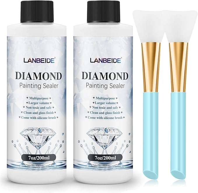 LANBEIDE Updated Diamond Painting Sealer 200ML with Silicone Brush 2 Packs, 5D Diamond Painting Glue Sealer for Diamond Art Coaster Permanent Hold & Shine Effect Conserver for Jigsaw Puzzles (14 OZ)