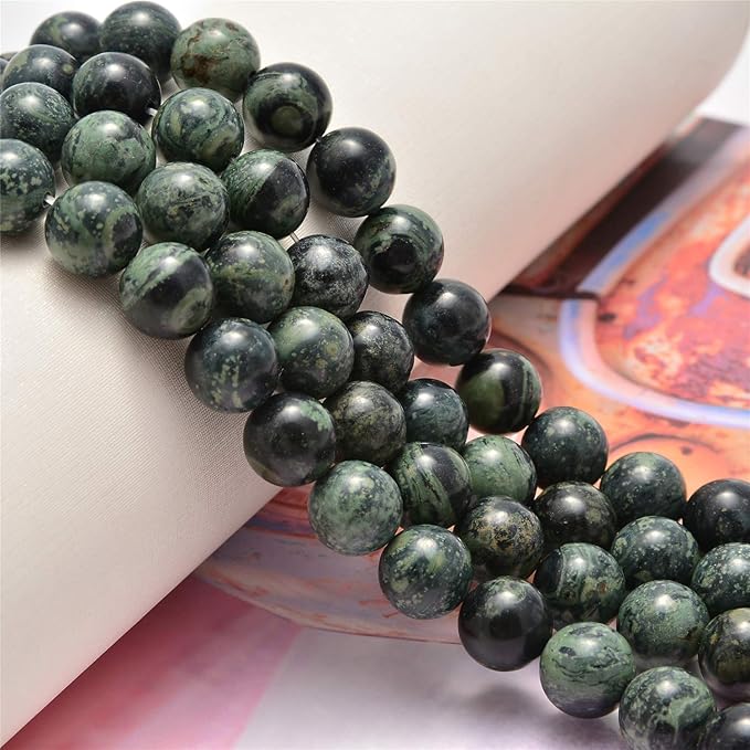 NCB 100pcs 6mm Gemstone Round Loose Beads Wholesale Natural Stone Beads with Elastic String and Beading Needle for Bracelets Jewelry Making, Stretch Unisex (Kambaba Jasper, 6mm 100Beads)