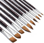 Fuumuui Sable Watercolor Brushes, Professional 10Pcs Sable Paint Brush Set Variety Shapes with Flats, Extended Needle Point, Dagger, Cat's Tongue, Rounds Perfect for Watercolor Acrylic Gouache Inks