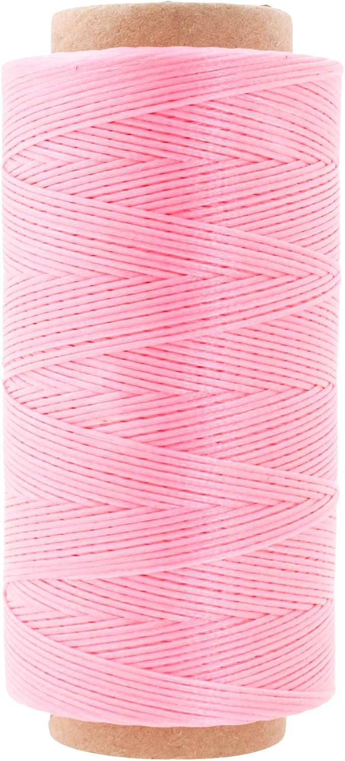 Mandala Crafts Pink Flat Waxed Thread for Leather Sewing - 197 Yds 210D 1mm Polyester Leather Thread String Waxed Cord for Leatherwork, Beading, Bookbinding, Hand Stitching