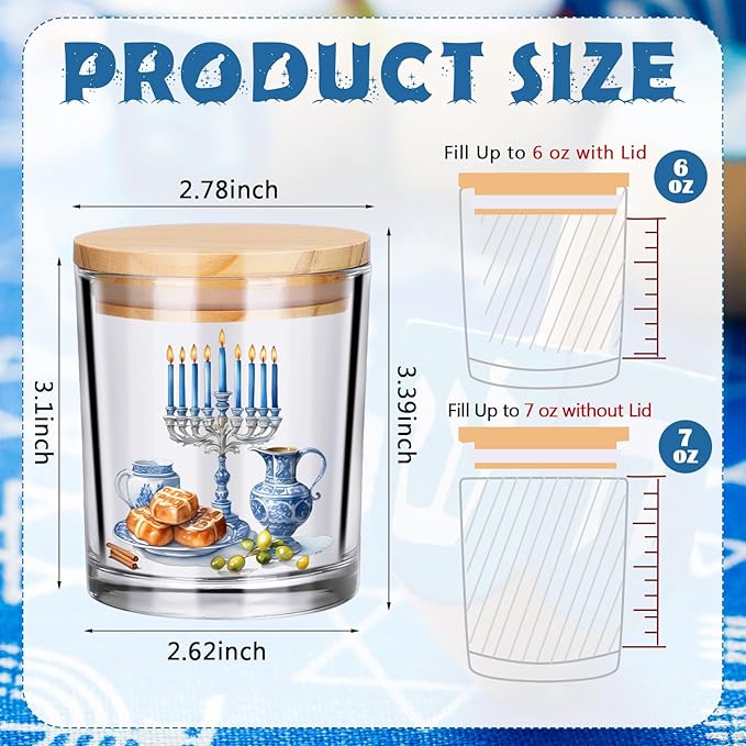 10 Pcs Hanukkah Glass Candle Jars Empty Containers Bulk 7 oz Chanukah Menorah Star David Dreidel Glass Jars with Cork Lids Tins for Candle Making Storing Biscuits Party Favors