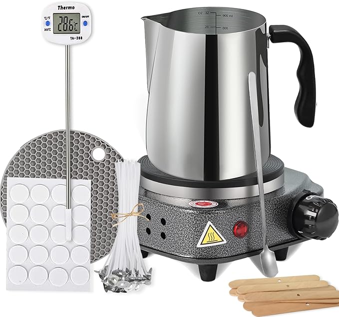 BBAXI Candle Making kit with Hot Plate,Wax Melter for Candle Making,Candle Making Kit for Beginners with Melting Pot,Including Candle Pot,Electric Stove,Thermometer, Candle Wick,Anti-hot