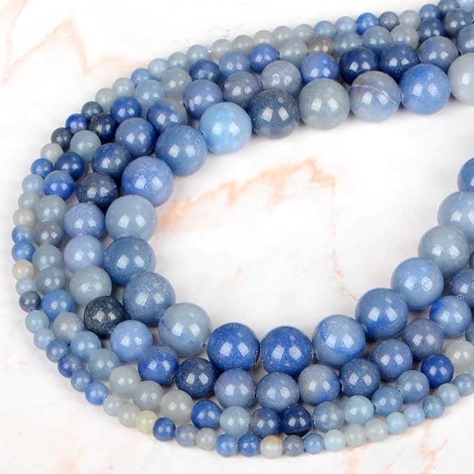Natural Stone Beads Blue Aventurine Round Genuine Stone Beading Loose Gemstone Hole Size 1mm DIY Charm Smooth Beads for Bracelets Necklaces Earrings 6mm 200pcs (Blue Aventurine 6mm)