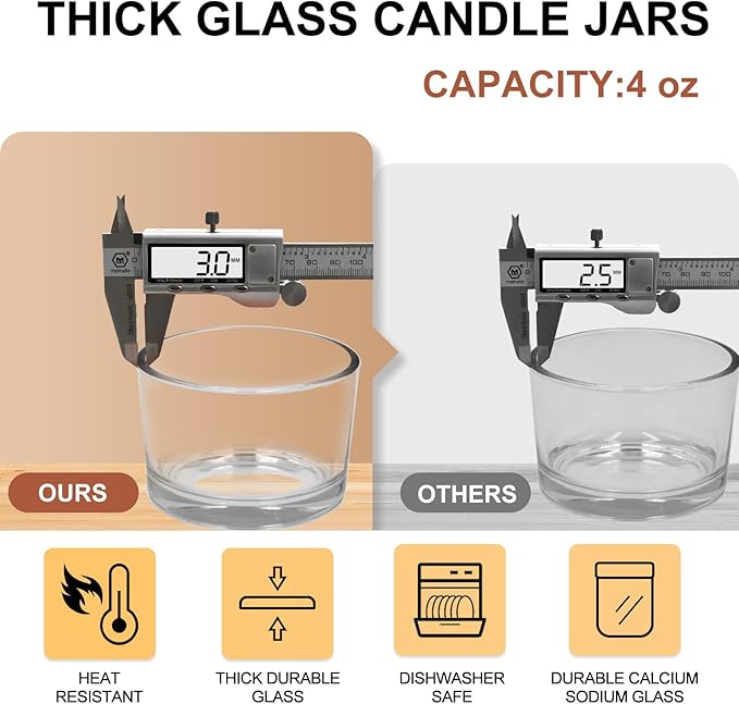 Thick Candle Jars for Making Candles 16 Pcs, 4 OZ Empty Jars with Wood Lids for Candle Making, Sample Container - Dishwasher Safe,Clear
