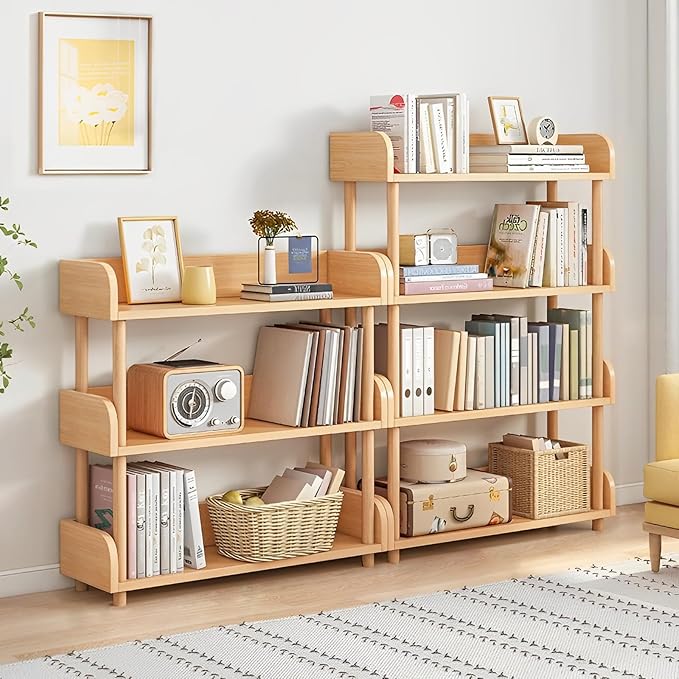 4-Tier Wooden Open Bookcase - Modern Display Bookshelf with Top Edge and Solid Wood Frame for Home and Office, Storage Cabinet, Oak