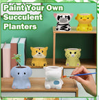 6 Sets Paint Your Own Ceramic Animal Succulent Planters Paintable Animal Ceramic Small DIY Figurines Unpainted Succulent Pots with Drainage Hole for Adults