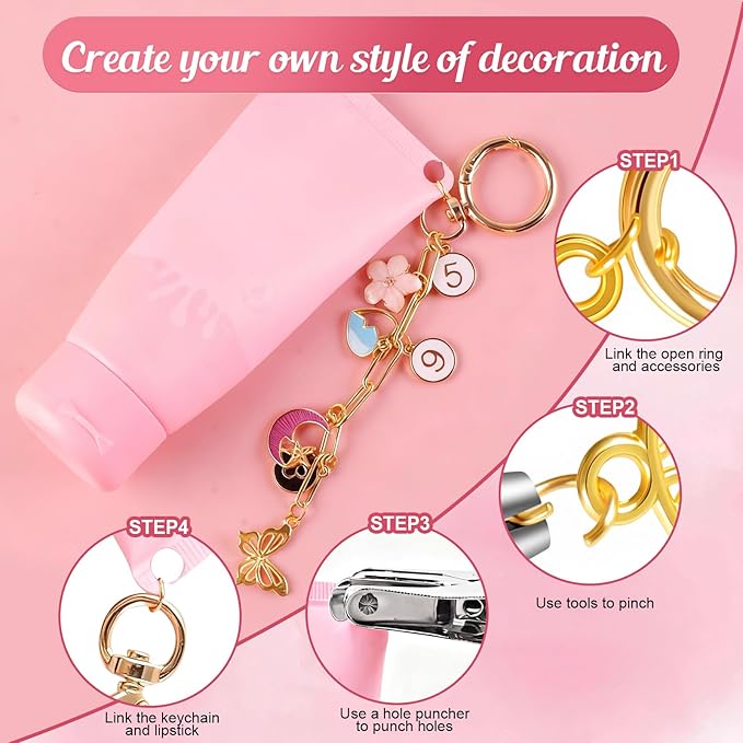 MUNKANT 481 Pcs Charms Lip Gloss Keychain Making Kit,Including 218 Charm Pendants,20 Keychain Clips,15 Extender Chain and 2 Jewelry Pliers,Bag Charm Kit for DIY Crafting,Jewelry Making and Gifts