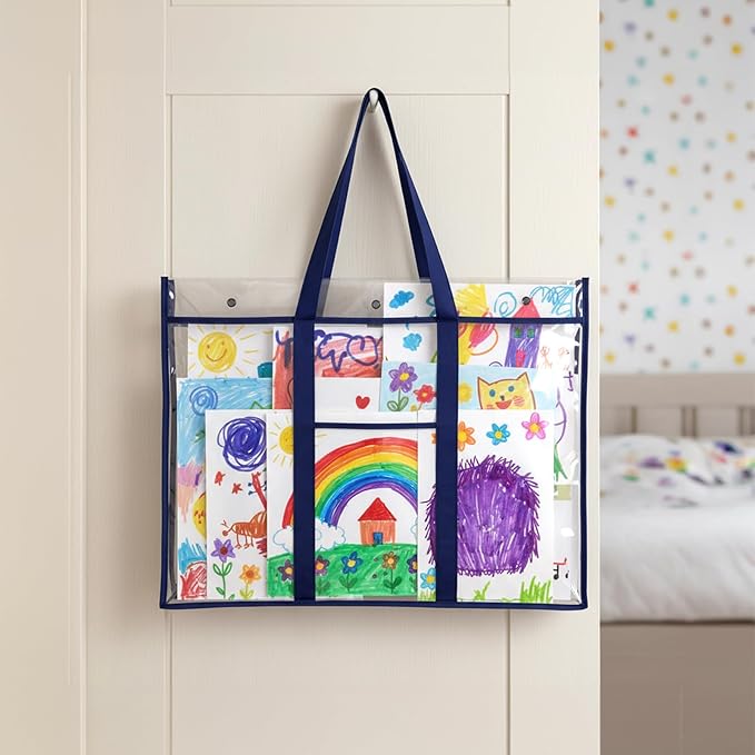 SHENLIU 4 Pack Large Poster Storage Bag, 31.5 ×25.5" Bulletin Board Holder Art Portfolio Container Art PVC Folder with Pocket Transparent Chart Storage Box for Teacher Classroom Organization