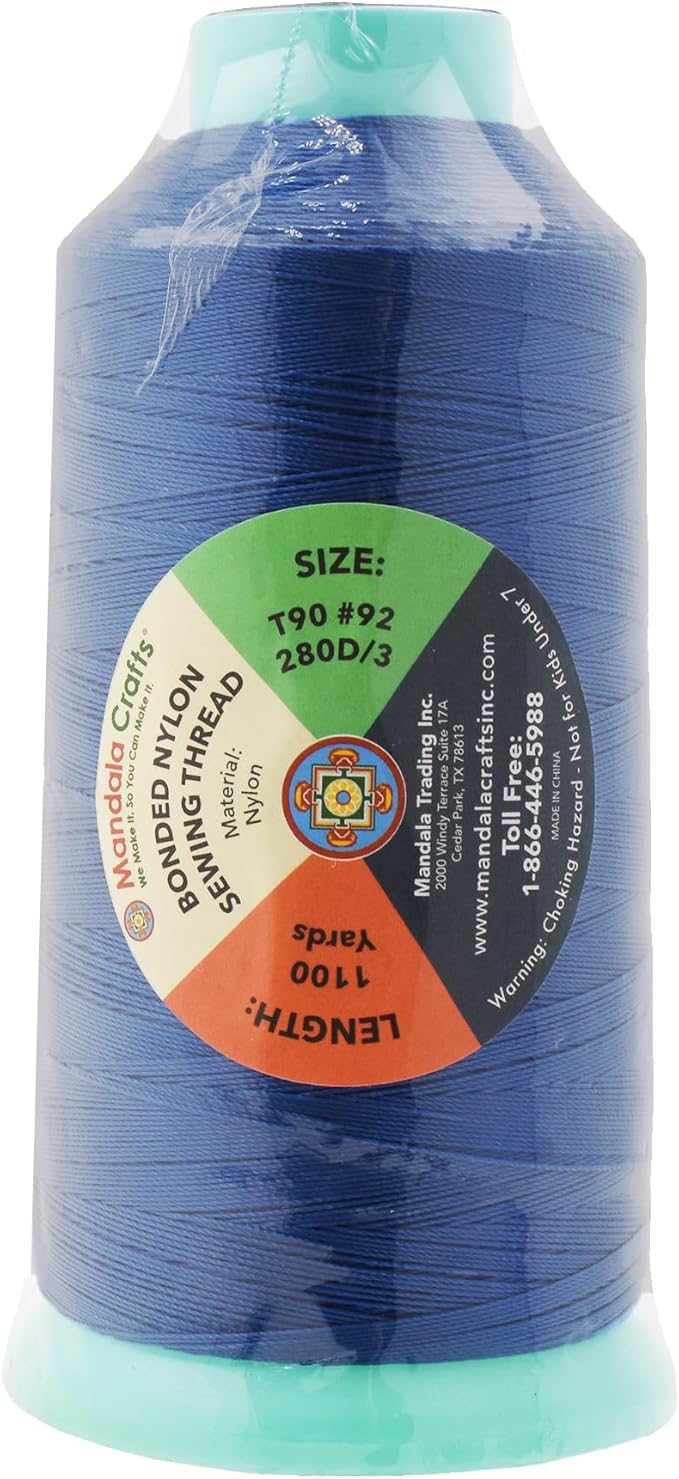 Mandala Crafts Heavy-Duty Sewing Thread - 1100 YDs Size 92 280D T90 Tex 90 Nylon for Leather Jeans Weaving Outdoor Marine Upholstery
