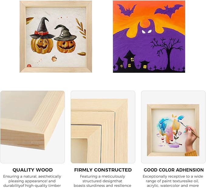 8 Pack 8 x 8 inch Wood Panel Boards,Unfinished Wood Frames for DIY Art Projects, Square Canvas for Painting, Pouring, Arts Use with Oils, Fall Halloween Decorations Panel Canvas